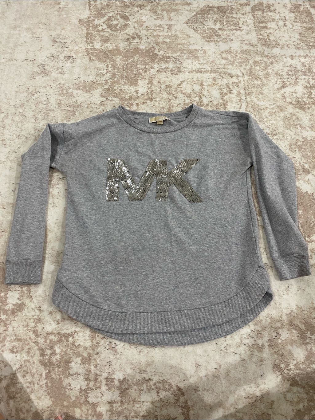 Michael Kors Gray Sequin Mk Logo Long Sleeve Sweatshirt